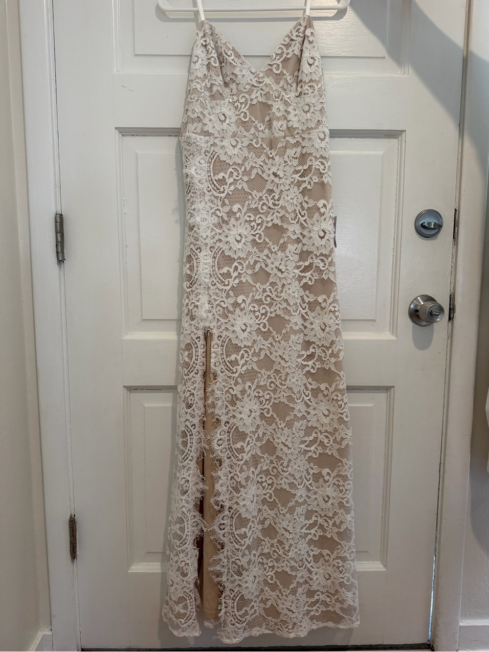 Lulu's Ivory Lace Overlay Nude Slip Wedding Dress